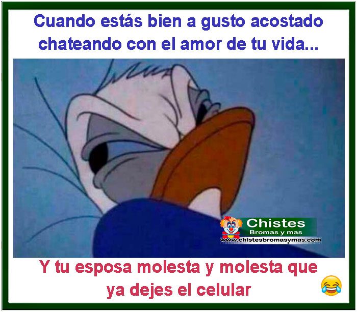 Cuando estas bien a gusto acostado chateando con el amor de tu vida y tu esposa molesta y molesta que ya dejes el celular